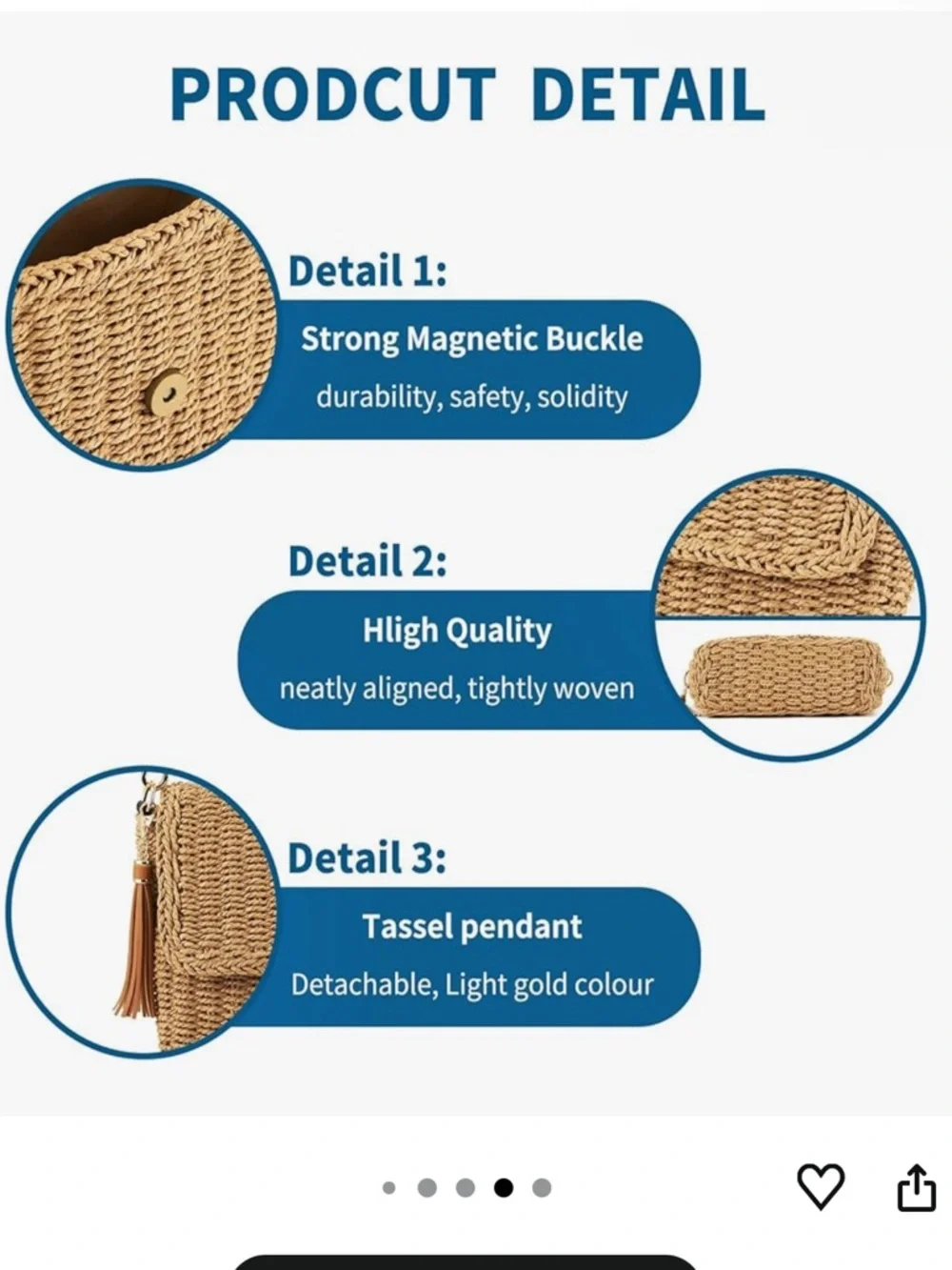 Women's Straw Braided Crossbody Bag in Natural with Patterned Strap - Picture 6 of 7